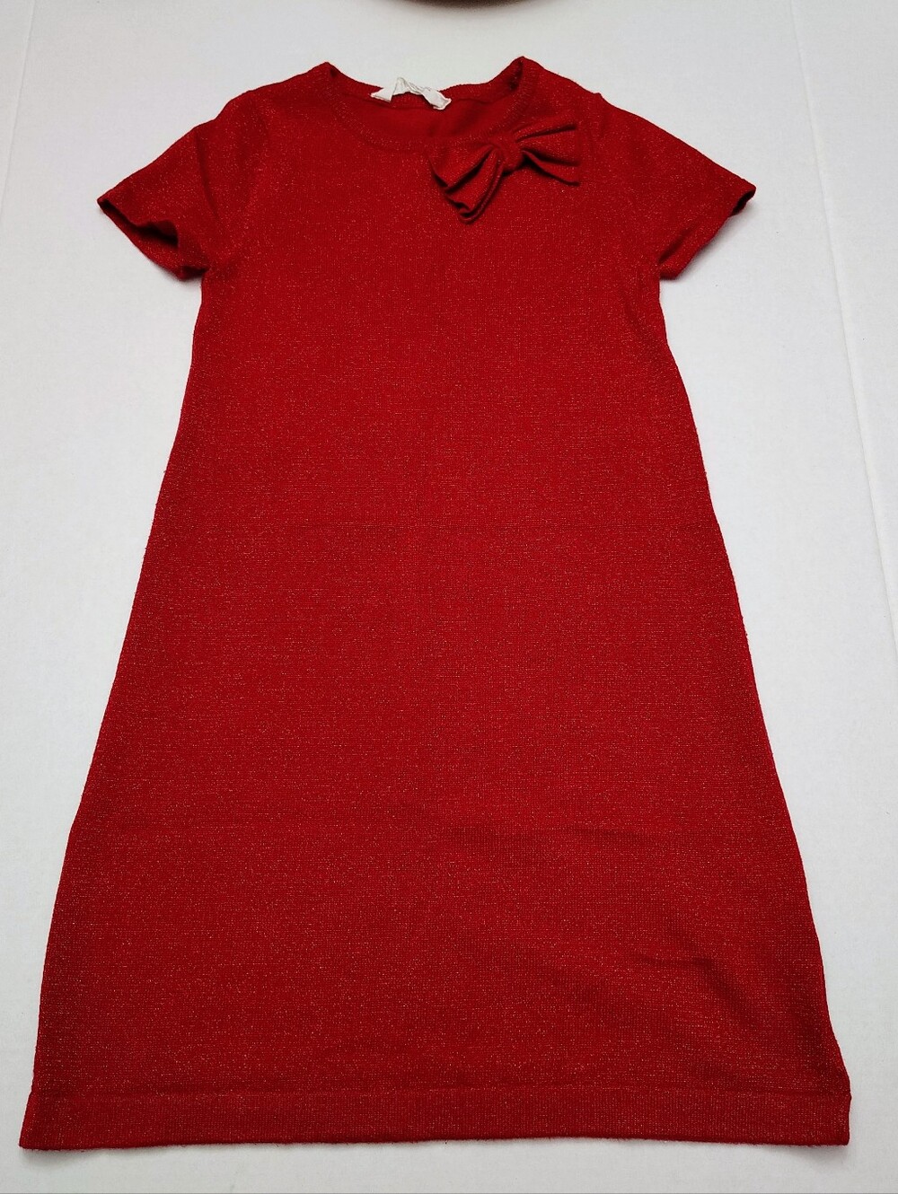 Girl's Red Dress Size 8-10yrs H&M Holiday Short Sleeve Metallic Bow